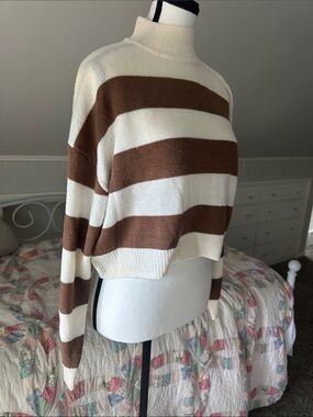 Divided Cream and Brown Striped Turtleneck Sweater